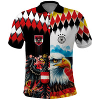 Custom Austria and Germany National Football Polo Shirt Split Half Diamond Argyle with Eagles Watercolor Paint Splash Art