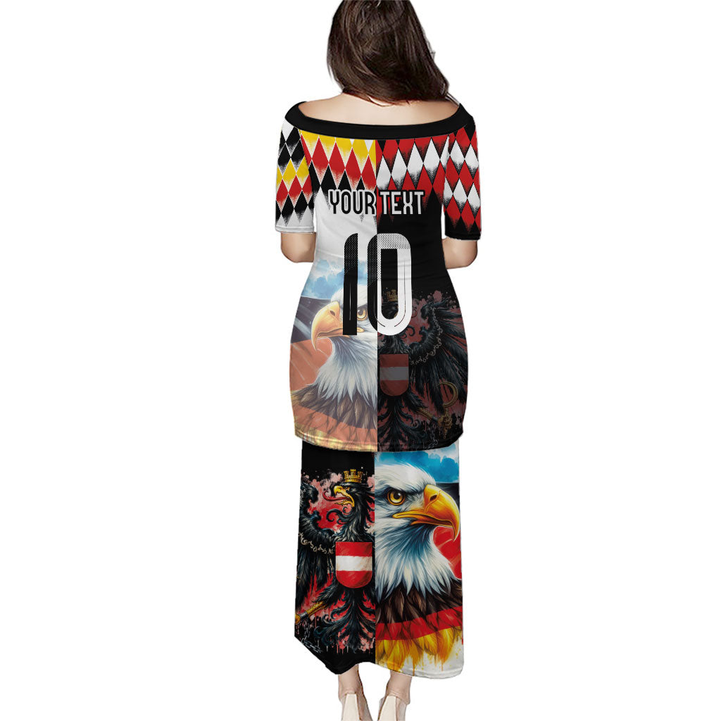 Custom Austria and Germany National Football Puletasi Split Half Diamond Argyle with Eagles Watercolor Paint Splash Art