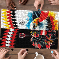 Austria and Germany National Football Puzzle Split Half Diamond Argyle with Eagles Watercolor Paint Splash Art