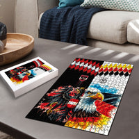 Austria and Germany National Football Puzzle Split Half Diamond Argyle with Eagles Watercolor Paint Splash Art