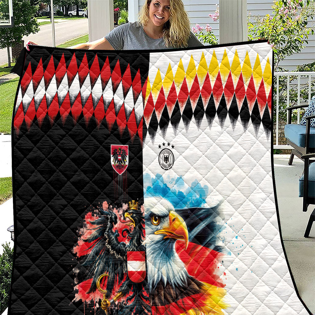Austria and Germany National Football Quilt Split Half Diamond Argyle with Eagles Watercolor Paint Splash Art