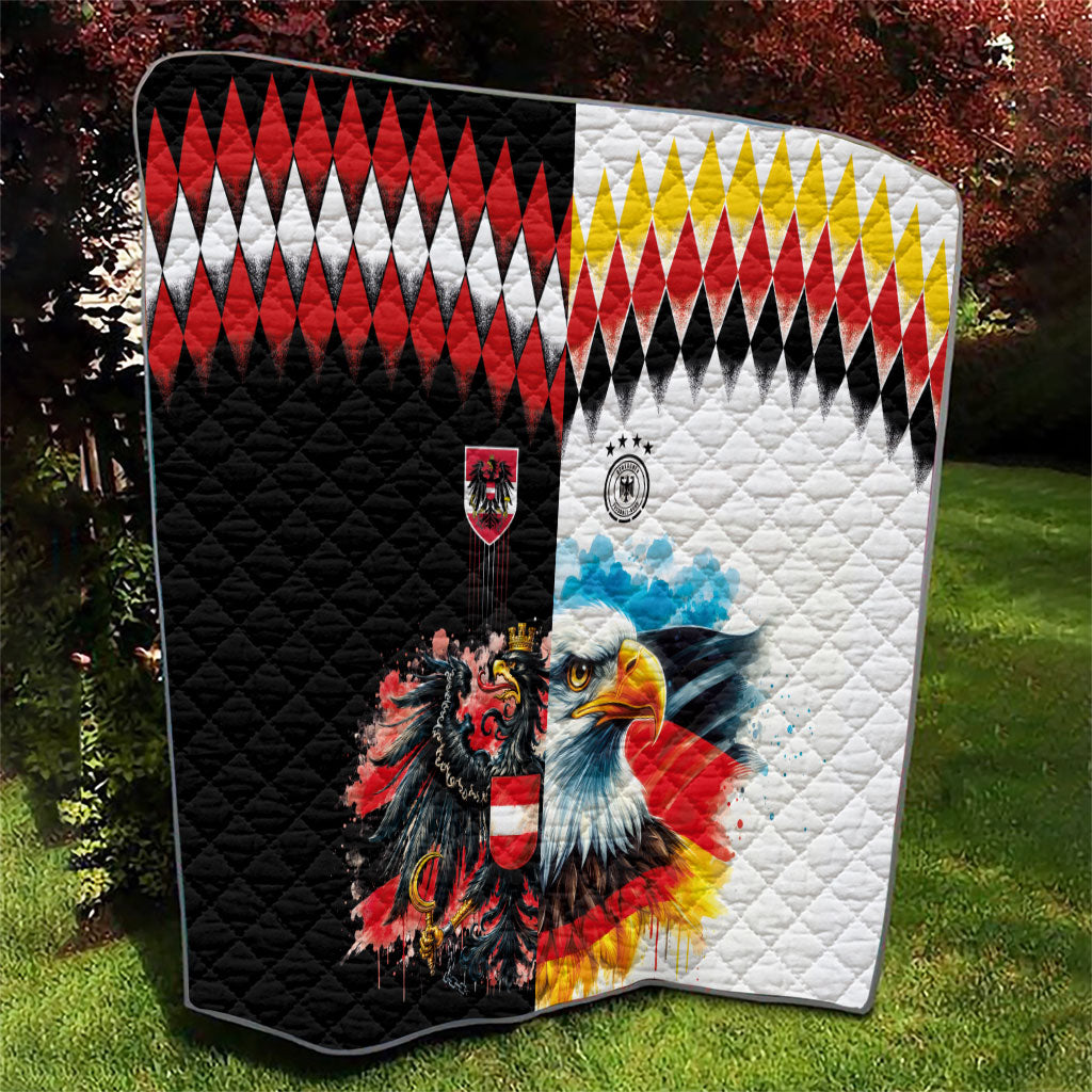 Austria and Germany National Football Quilt Split Half Diamond Argyle with Eagles Watercolor Paint Splash Art