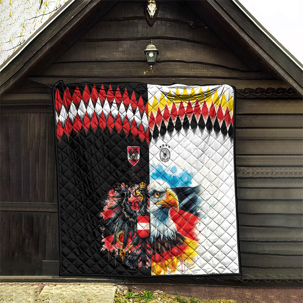 Austria and Germany National Football Quilt Split Half Diamond Argyle with Eagles Watercolor Paint Splash Art