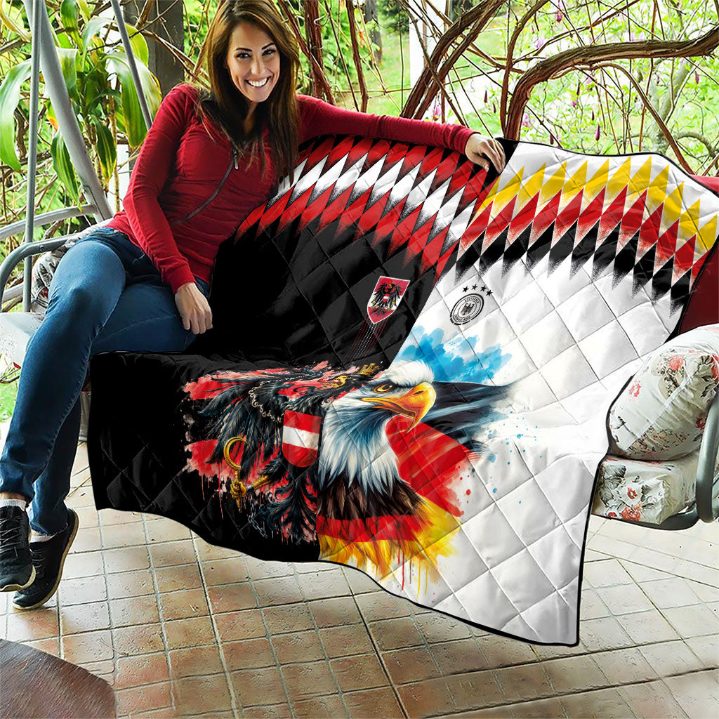 Austria and Germany National Football Quilt Split Half Diamond Argyle with Eagles Watercolor Paint Splash Art