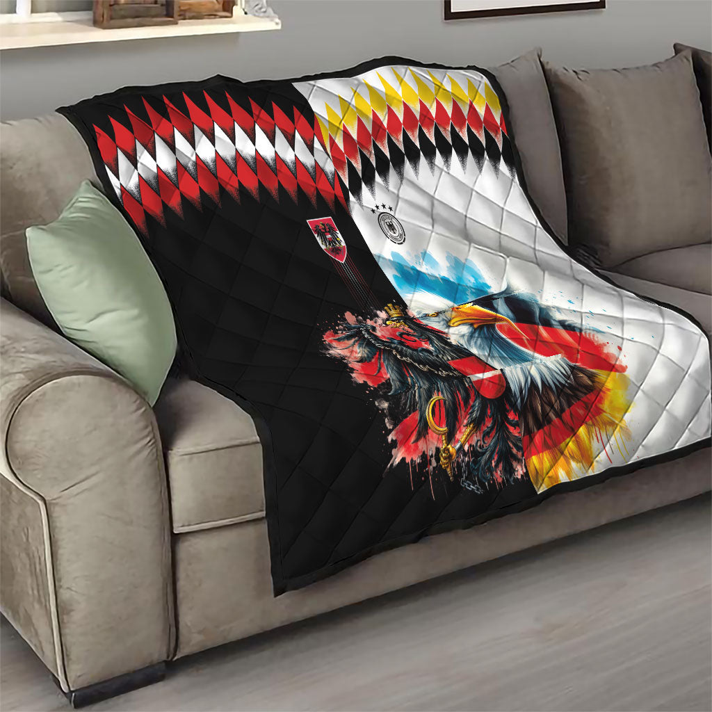 Austria and Germany National Football Quilt Split Half Diamond Argyle with Eagles Watercolor Paint Splash Art