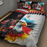 Austria and Germany National Football Quilt Bed Set Split Half Diamond Argyle with Eagles Watercolor Paint Splash Art