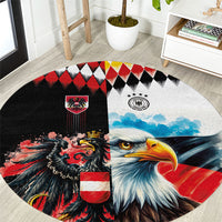 Austria and Germany National Football Round Carpet Split Half Diamond Argyle with Eagles Watercolor Paint Splash Art
