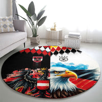 Austria and Germany National Football Round Carpet Split Half Diamond Argyle with Eagles Watercolor Paint Splash Art