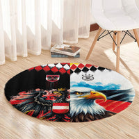 Austria and Germany National Football Round Carpet Split Half Diamond Argyle with Eagles Watercolor Paint Splash Art