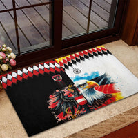 Austria and Germany National Football Rubber Doormat Split Half Diamond Argyle with Eagles Watercolor Paint Splash Art