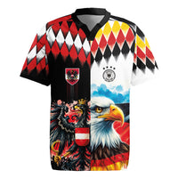 Custom Austria and Germany National Football Rugby Jersey Split Half Diamond Argyle with Eagles Watercolor Paint Splash Art