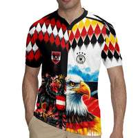 Custom Austria and Germany National Football Rugby Jersey Split Half Diamond Argyle with Eagles Watercolor Paint Splash Art