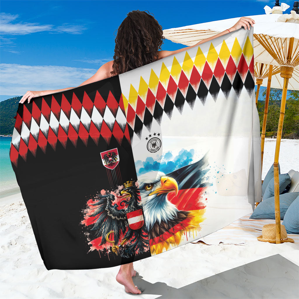 Austria and Germany National Football Sarong Split Half Diamond Argyle with Eagles Watercolor Paint Splash Art
