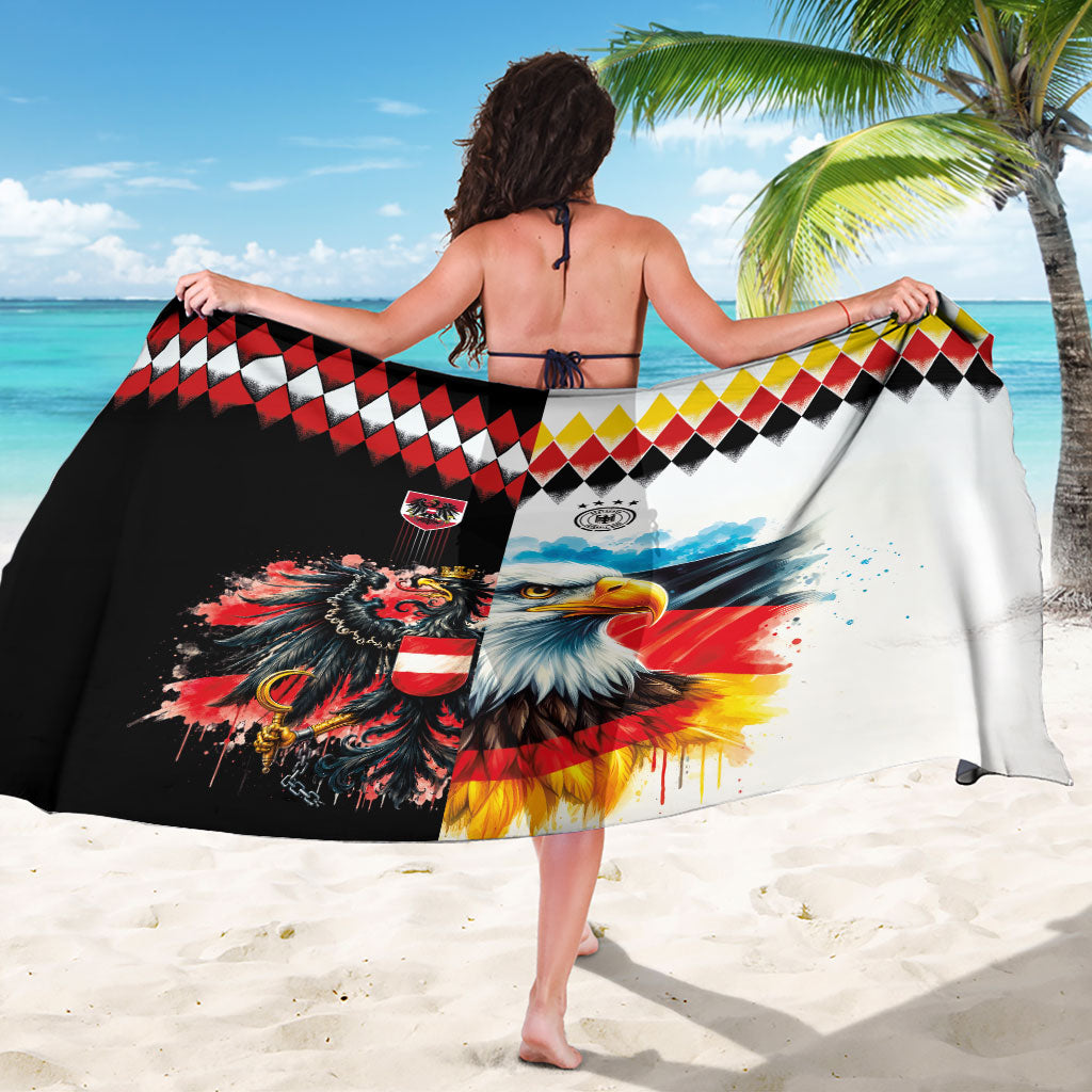 Austria and Germany National Football Sarong Split Half Diamond Argyle with Eagles Watercolor Paint Splash Art