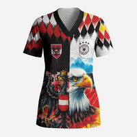 Custom Austria and Germany National Football Scrub Top Split Half Diamond Argyle with Eagles Watercolor Paint Splash Art