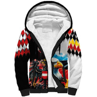 Custom Austria and Germany National Football Sherpa Hoodie Split Half Diamond Argyle with Eagles Watercolor Paint Splash Art