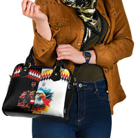 Austria and Germany National Football Shoulder Handbag Split Half Diamond Argyle with Eagles Watercolor Paint Splash Art