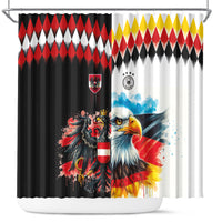 Austria and Germany National Football Shower Curtain Split Half Diamond Argyle with Eagles Watercolor Paint Splash Art