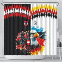 Austria and Germany National Football Shower Curtain Split Half Diamond Argyle with Eagles Watercolor Paint Splash Art