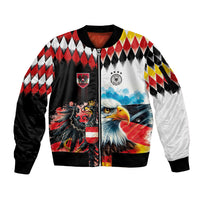 Custom Austria and Germany National Football Sleeve Zip Bomber Jacket Split Half Diamond Argyle with Eagles Watercolor Paint Splash Art