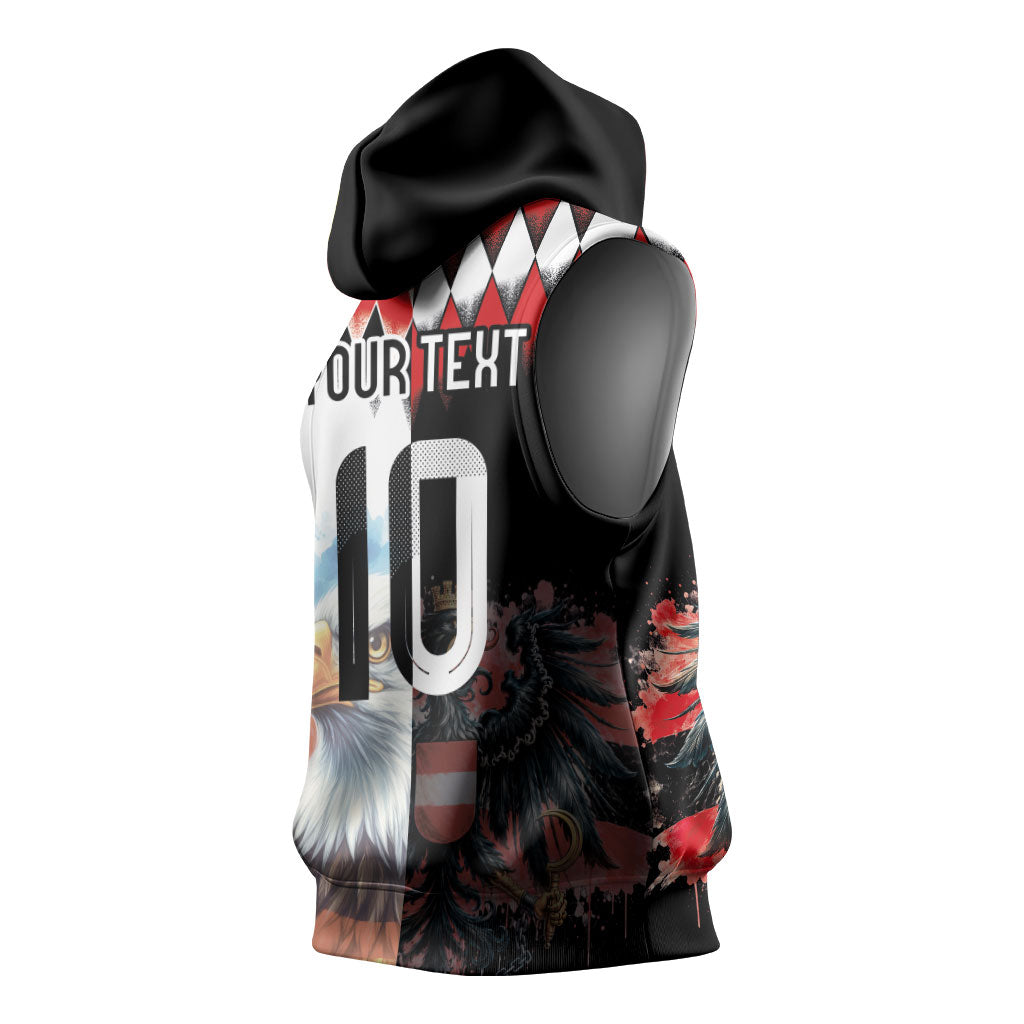 Custom Austria and Germany National Football Sleeveless Hoodie Split Half Diamond Argyle with Eagles Watercolor Paint Splash Art