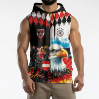 Custom Austria and Germany National Football Sleeveless Hoodie Split Half Diamond Argyle with Eagles Watercolor Paint Splash Art