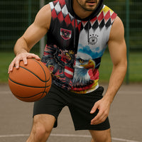 Custom Austria and Germany National Football Sleeveless Hoodie Split Half Diamond Argyle with Eagles Watercolor Paint Splash Art