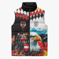 Custom Austria and Germany National Football Sleeveless Puffer Jacket Split Half Diamond Argyle with Eagles Watercolor Paint Splash Art