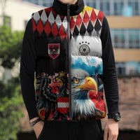 Custom Austria and Germany National Football Sleeveless Puffer Jacket Split Half Diamond Argyle with Eagles Watercolor Paint Splash Art
