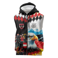 Custom Austria and Germany National Football Sleeveless Zip Hoodie Split Half Diamond Argyle with Eagles Watercolor Paint Splash Art