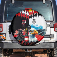 Austria and Germany National Football Spare Tire Cover Split Half Diamond Argyle with Eagles Watercolor Paint Splash Art