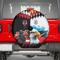 Austria and Germany National Football Spare Tire Cover Split Half Diamond Argyle with Eagles Watercolor Paint Splash Art