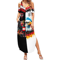 Custom Austria and Germany National Football Summer Maxi Dress Split Half Diamond Argyle with Eagles Watercolor Paint Splash Art