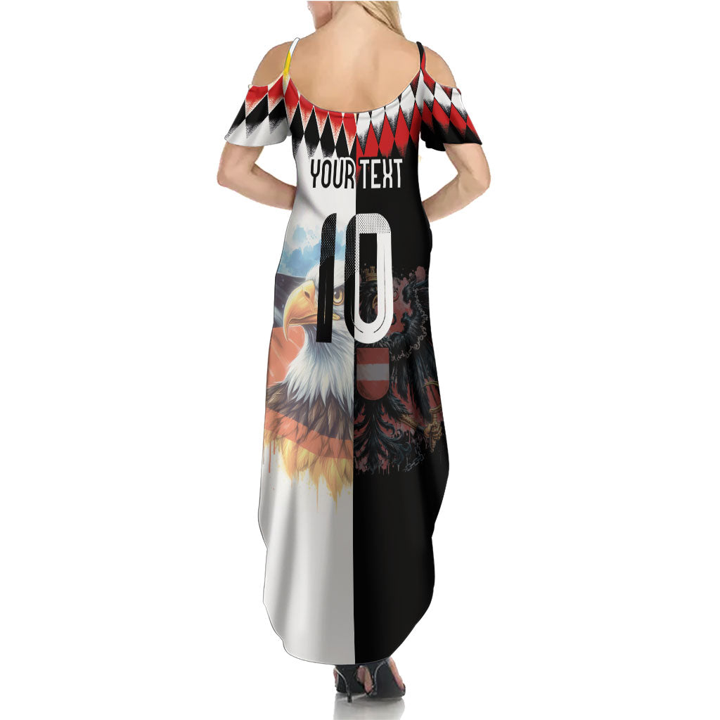 Custom Austria and Germany National Football Summer Maxi Dress Split Half Diamond Argyle with Eagles Watercolor Paint Splash Art