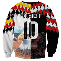 Custom Austria and Germany National Football Sweatshirt Split Half Diamond Argyle with Eagles Watercolor Paint Splash Art