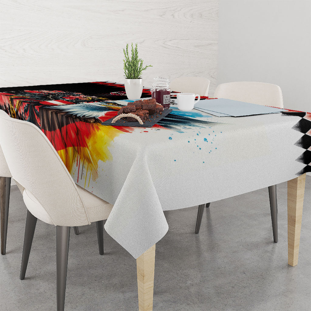 Austria and Germany National Football Tablecloth Split Half Diamond Argyle with Eagles Watercolor Paint Splash Art