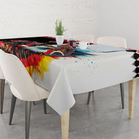 Austria and Germany National Football Tablecloth Split Half Diamond Argyle with Eagles Watercolor Paint Splash Art