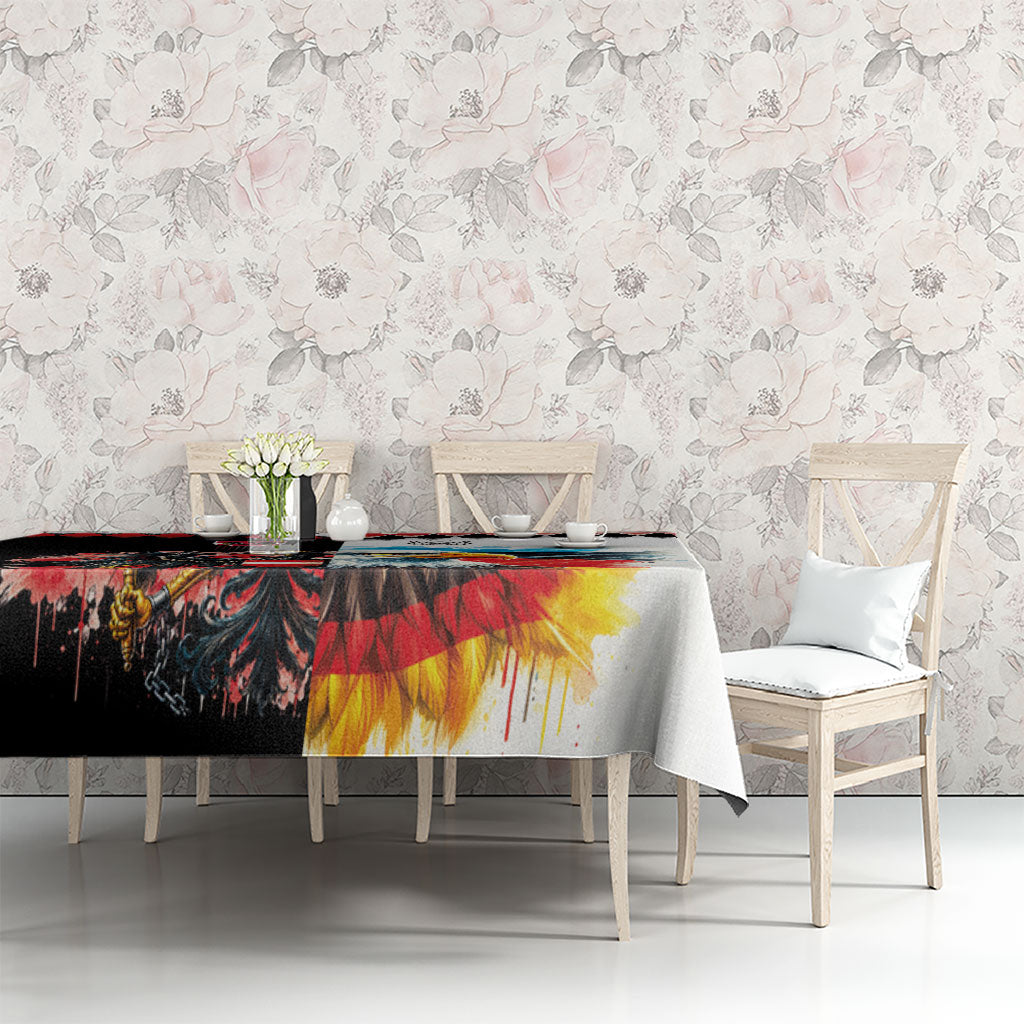 Austria and Germany National Football Tablecloth Split Half Diamond Argyle with Eagles Watercolor Paint Splash Art
