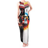 Custom Austria and Germany National Football Tank Maxi Dress Split Half Diamond Argyle with Eagles Watercolor Paint Splash Art