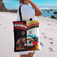 Austria and Germany National Football Tote Bag Split Half Diamond Argyle with Eagles Watercolor Paint Splash Art