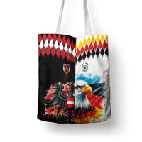 Austria and Germany National Football Tote Bag Split Half Diamond Argyle with Eagles Watercolor Paint Splash Art
