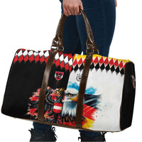 Austria and Germany National Football Travel Bag Split Half Diamond Argyle with Eagles Watercolor Paint Splash Art