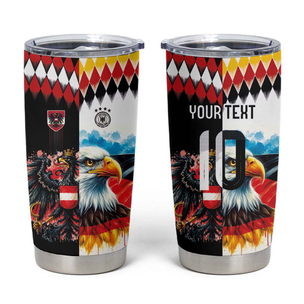 Custom Austria and Germany National Football Tumbler Cup Split Half Diamond Argyle with Eagles Watercolor Paint Splash Art
