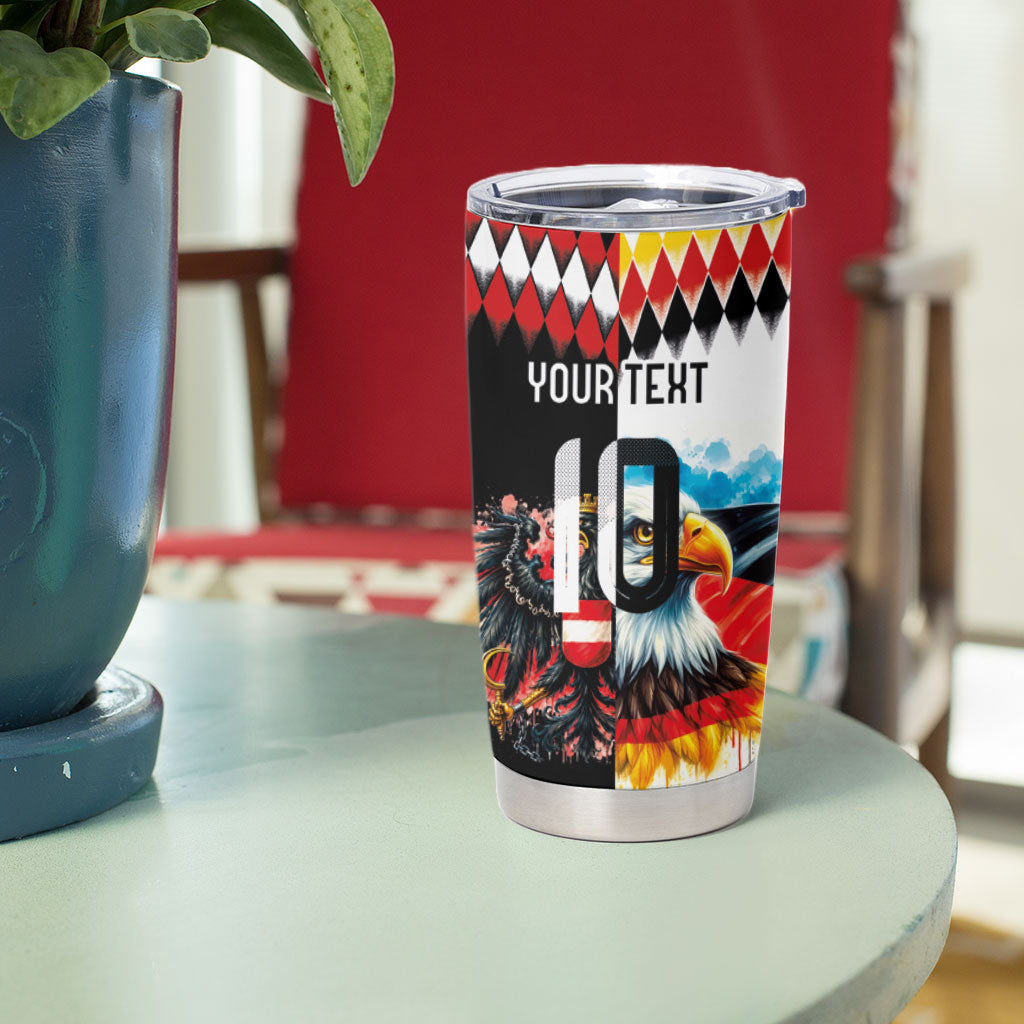 Custom Austria and Germany National Football Tumbler Cup Split Half Diamond Argyle with Eagles Watercolor Paint Splash Art