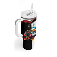 Custom Austria and Germany National Football Tumbler With Handle Split Half Diamond Argyle with Eagles Watercolor Paint Splash Art