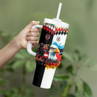 Custom Austria and Germany National Football Tumbler With Handle Split Half Diamond Argyle with Eagles Watercolor Paint Splash Art