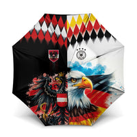 Austria and Germany National Football Umbrella Split Half Diamond Argyle with Eagles Watercolor Paint Splash Art