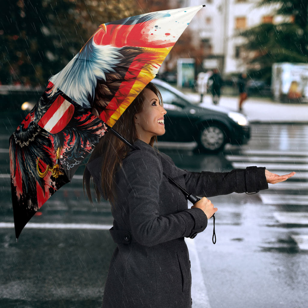Austria and Germany National Football Umbrella Split Half Diamond Argyle with Eagles Watercolor Paint Splash Art