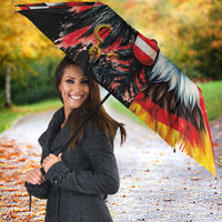 Austria and Germany National Football Umbrella Split Half Diamond Argyle with Eagles Watercolor Paint Splash Art
