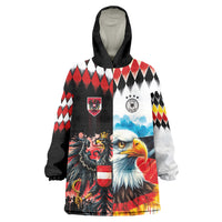 Custom Austria and Germany National Football Wearable Blanket Hoodie Split Half Diamond Argyle with Eagles Watercolor Paint Splash Art